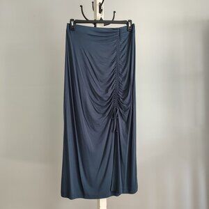 LOFT Navy Ruched Midi Skirt Side Slit - Size Medium